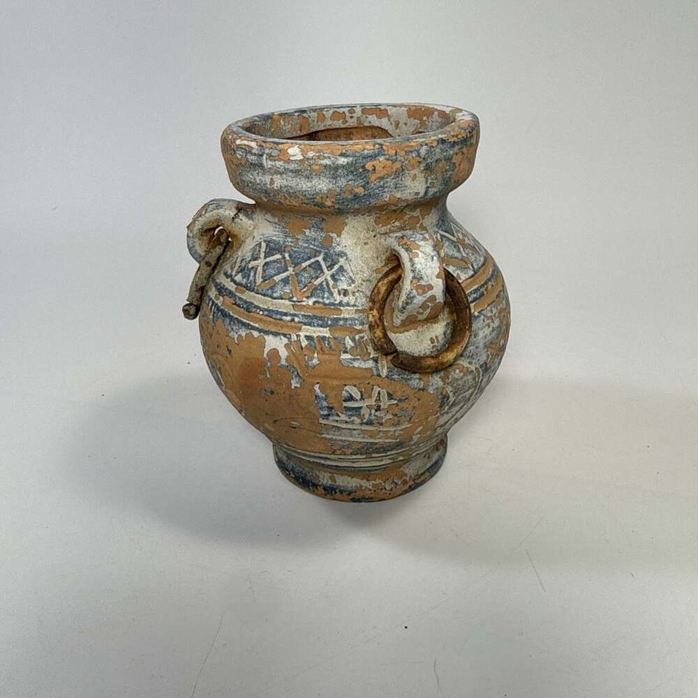 Antique Style Terracotta Amphora Vase With Triple Ring Hand Crafted L2
